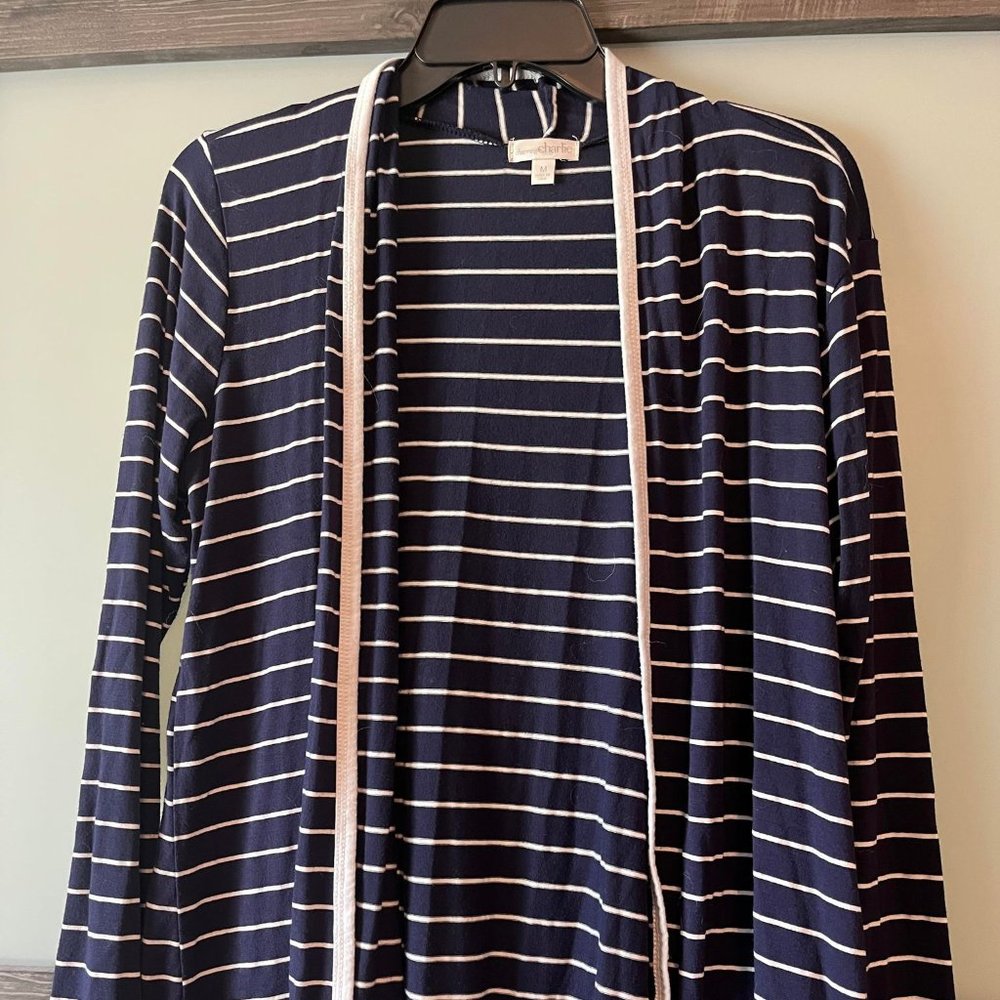 Charming Charlie - Navy Blue and White Striped Cardigan